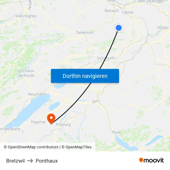 Bretzwil to Ponthaux map
