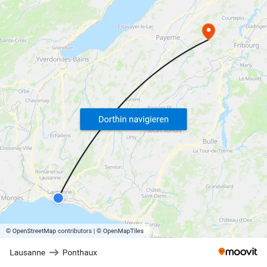 Lausanne to Ponthaux map