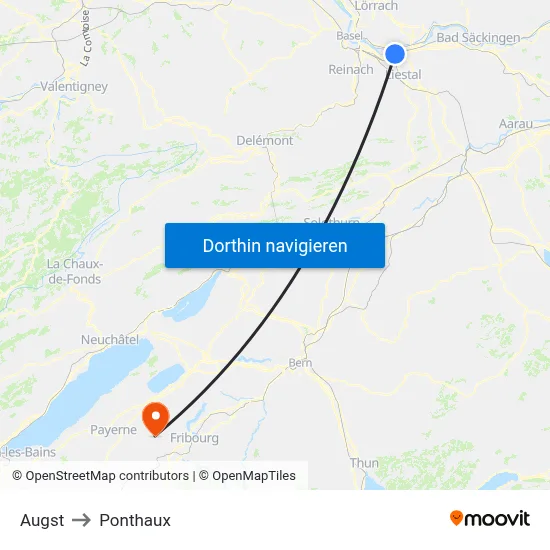 Augst to Ponthaux map