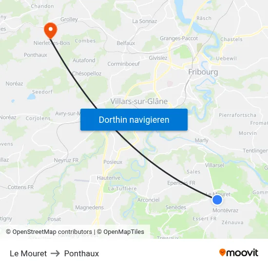 Le Mouret to Ponthaux map