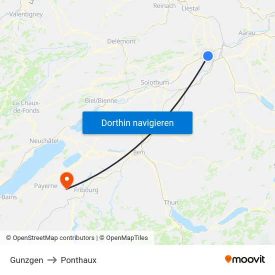 Gunzgen to Ponthaux map