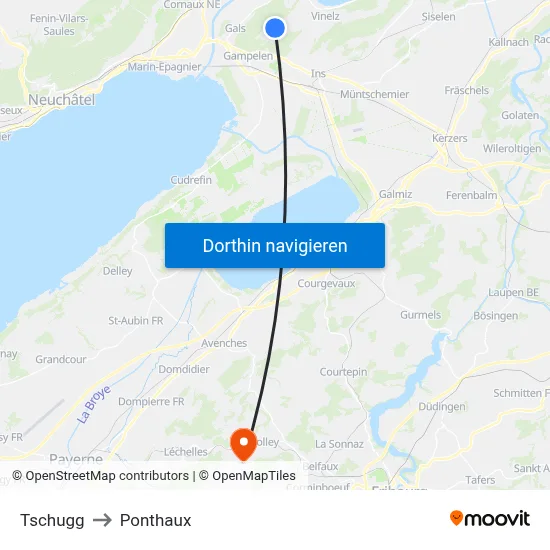 Tschugg to Ponthaux map