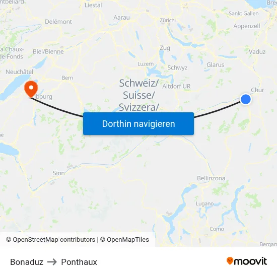 Bonaduz to Ponthaux map
