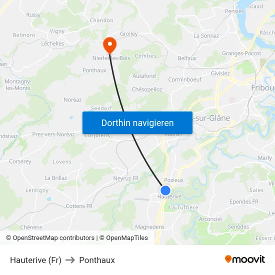 Hauterive (Fr) to Ponthaux map