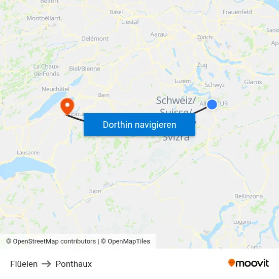 Flüelen to Ponthaux map