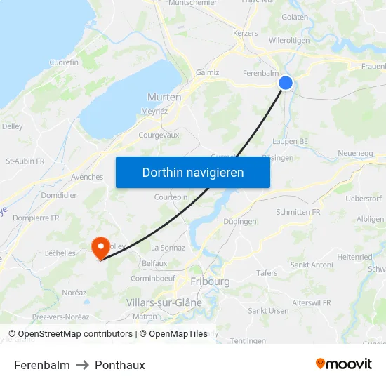 Ferenbalm to Ponthaux map