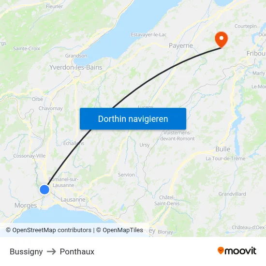 Bussigny to Ponthaux map