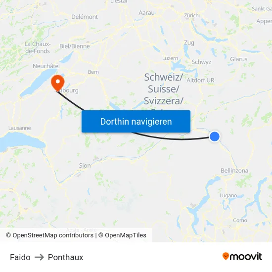 Faido to Ponthaux map