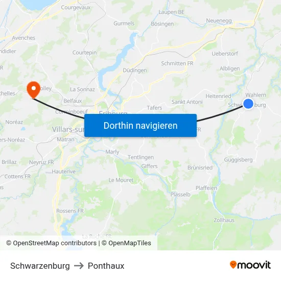 Schwarzenburg to Ponthaux map