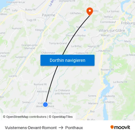 Vuisternens-Devant-Romont to Ponthaux map