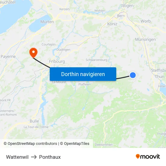 Wattenwil to Ponthaux map