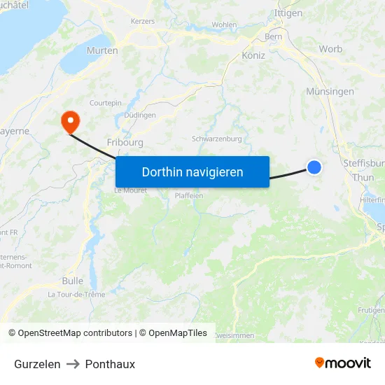 Gurzelen to Ponthaux map