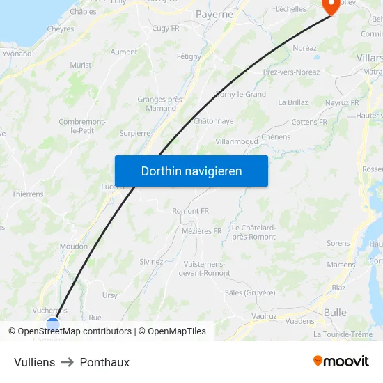 Vulliens to Ponthaux map