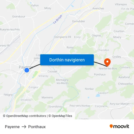 Payerne to Ponthaux map