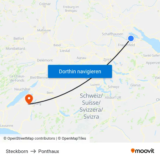 Steckborn to Ponthaux map