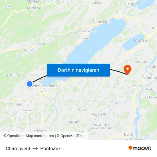 Champvent to Ponthaux map