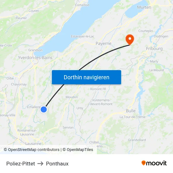 Poliez-Pittet to Ponthaux map