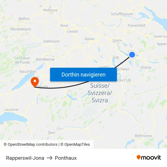 Rapperswil-Jona to Ponthaux map
