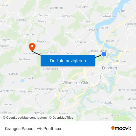 Granges-Paccot to Ponthaux map