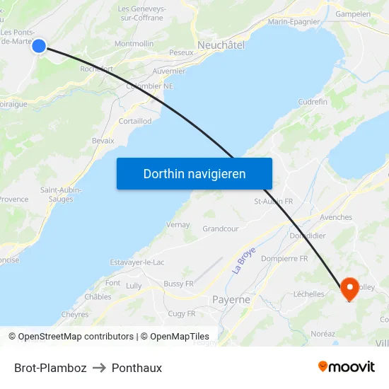 Brot-Plamboz to Ponthaux map