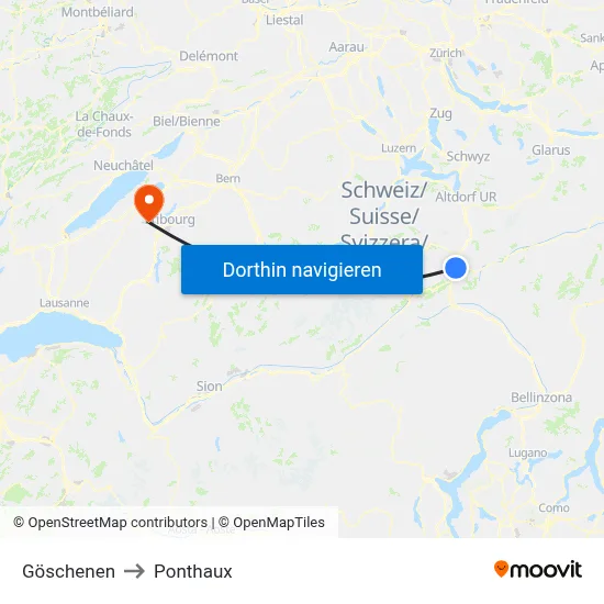 Göschenen to Ponthaux map