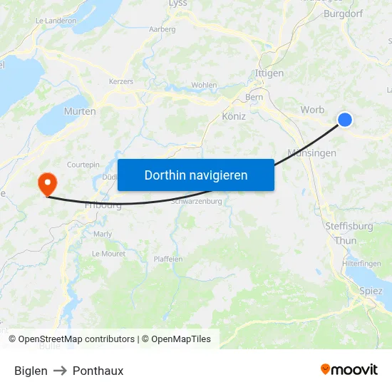 Biglen to Ponthaux map
