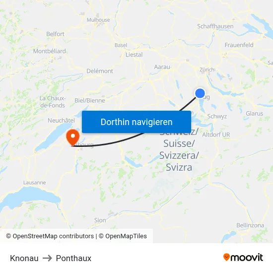Knonau to Ponthaux map