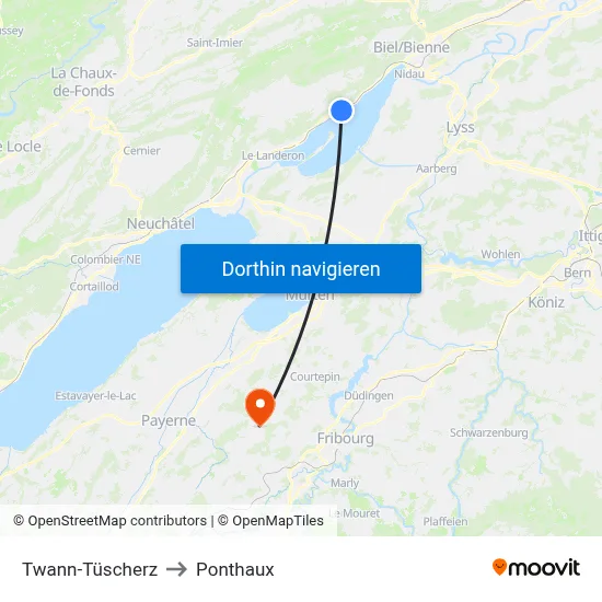 Twann-Tüscherz to Ponthaux map