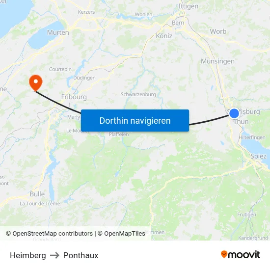 Heimberg to Ponthaux map