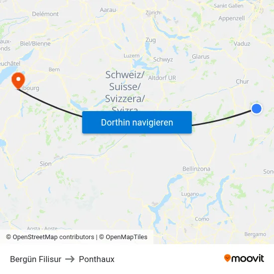 Bergün Filisur to Ponthaux map