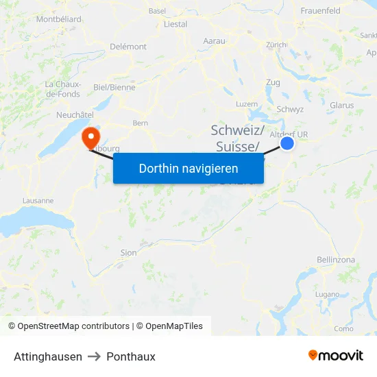Attinghausen to Ponthaux map