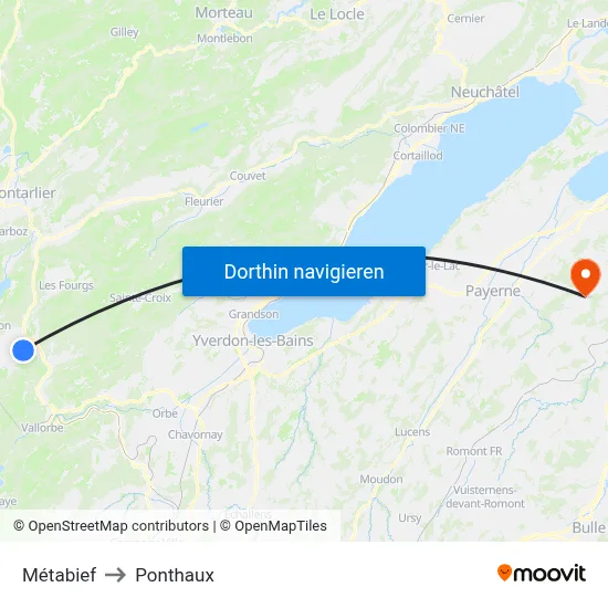 Métabief to Ponthaux map