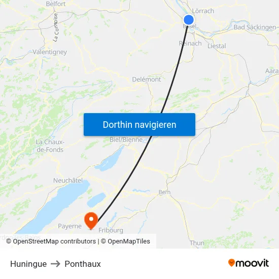 Huningue to Ponthaux map