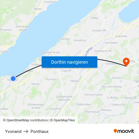 Yvonand to Ponthaux map