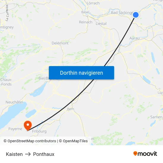 Kaisten to Ponthaux map