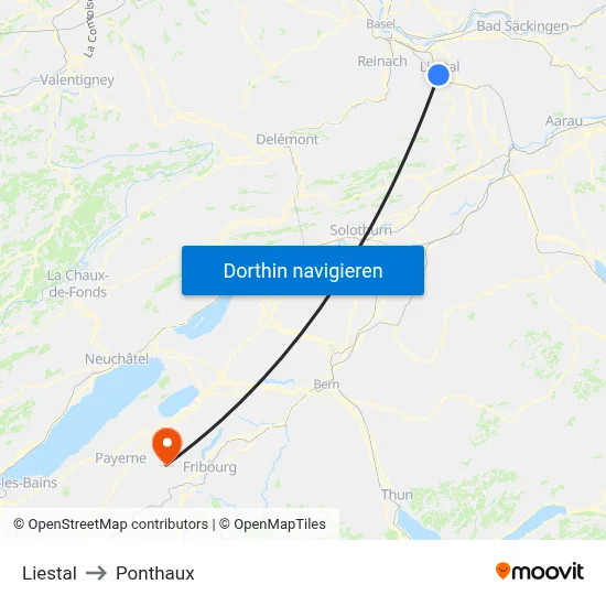 Liestal to Ponthaux map