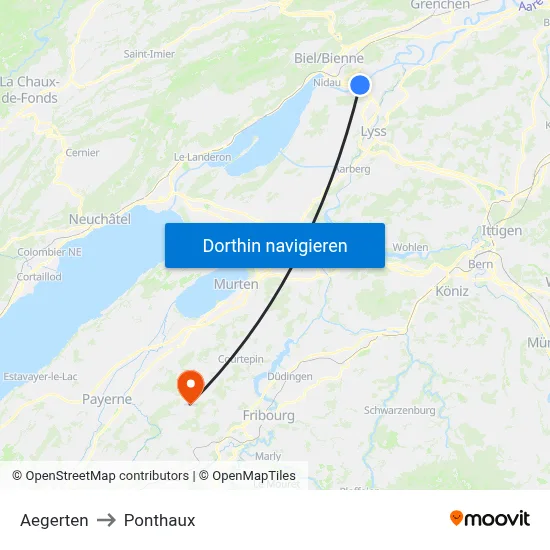 Aegerten to Ponthaux map