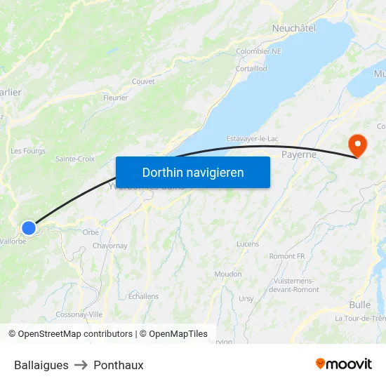 Ballaigues to Ponthaux map