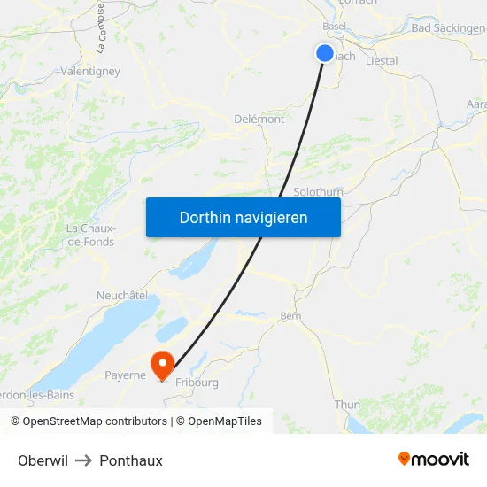 Oberwil to Ponthaux map