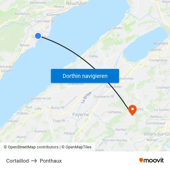 Cortaillod to Ponthaux map