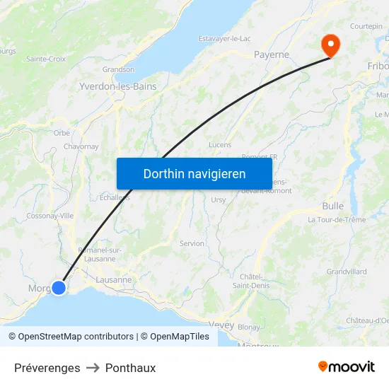 Préverenges to Ponthaux map