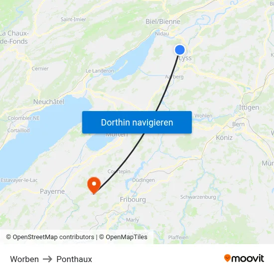 Worben to Ponthaux map