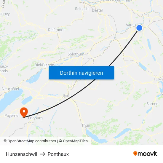 Hunzenschwil to Ponthaux map