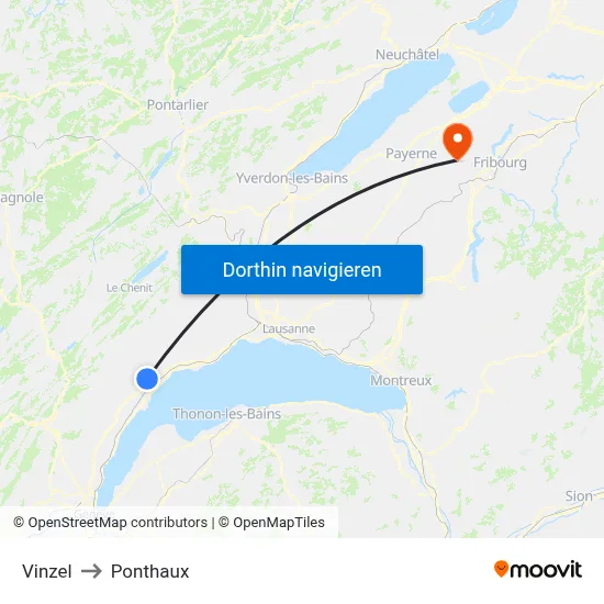 Vinzel to Ponthaux map