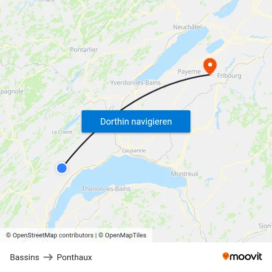 Bassins to Ponthaux map