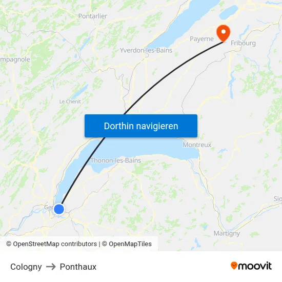Cologny to Ponthaux map
