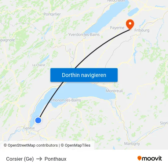 Corsier (Ge) to Ponthaux map