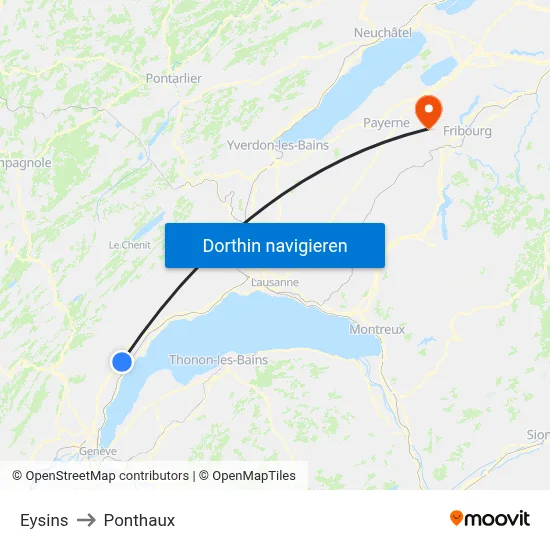 Eysins to Ponthaux map