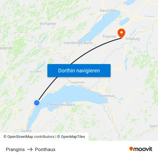 Prangins to Ponthaux map