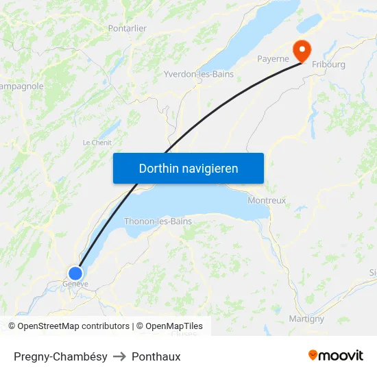 Pregny-Chambésy to Ponthaux map